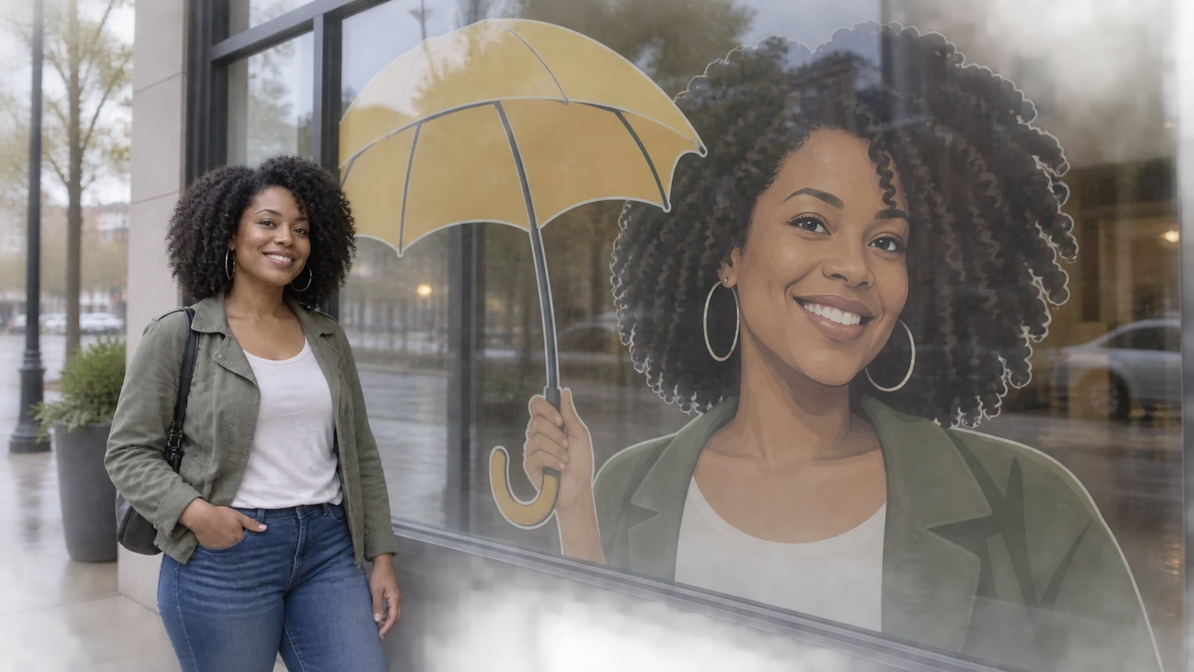 Synthetic illustrative image for Turn my portrait into a playful giant window decal