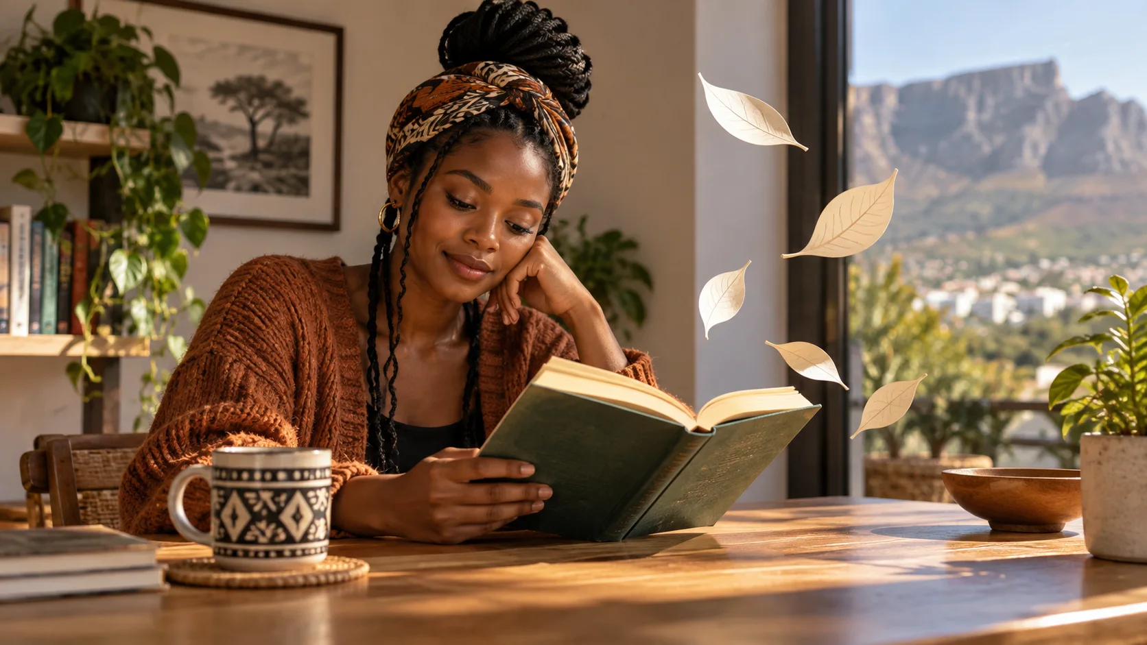 Synthetic illustrative image for Let leaf-shaped notes drift around a real reader