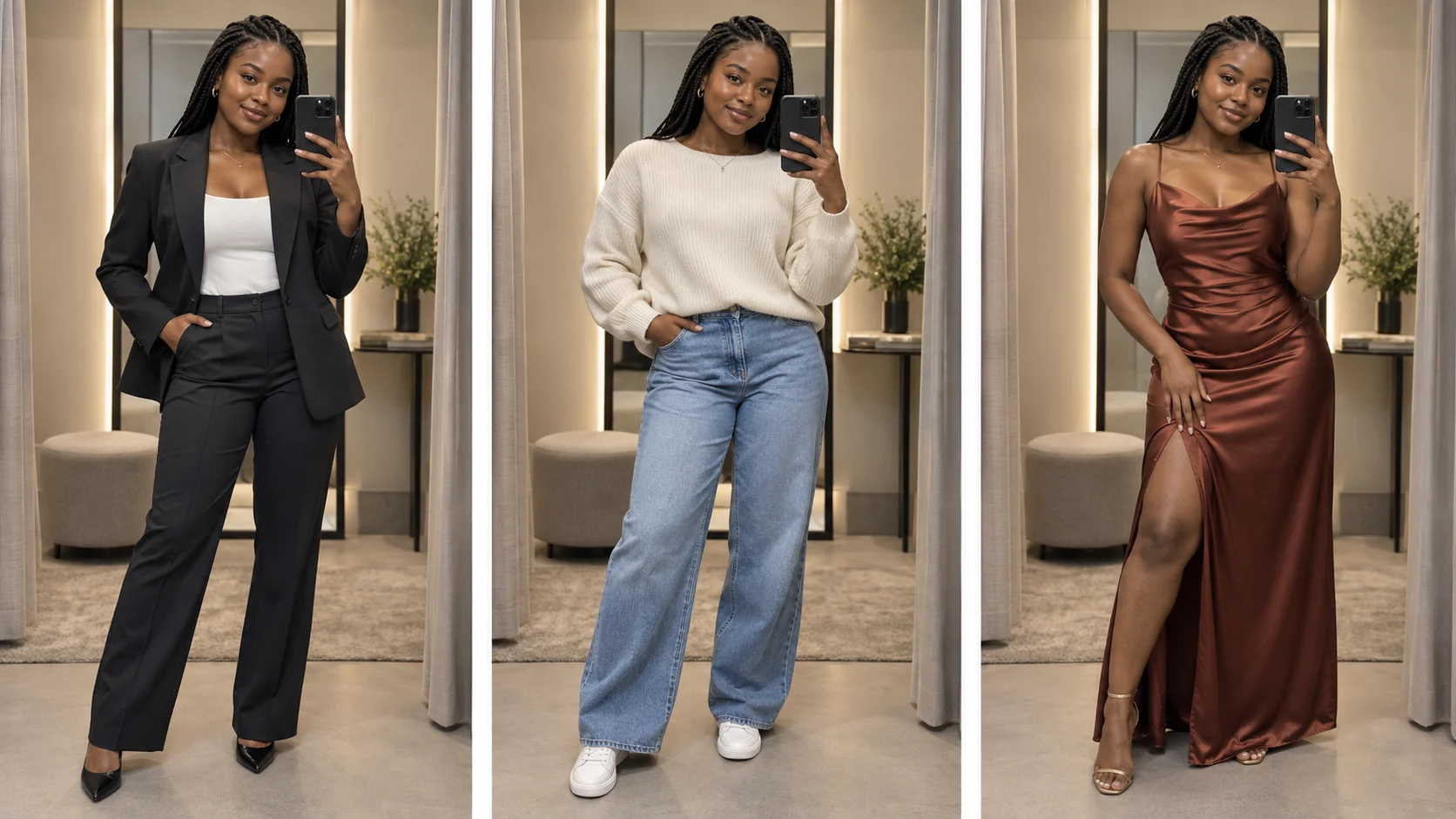 Synthetic illustrative image for Try three outfits without three different faces