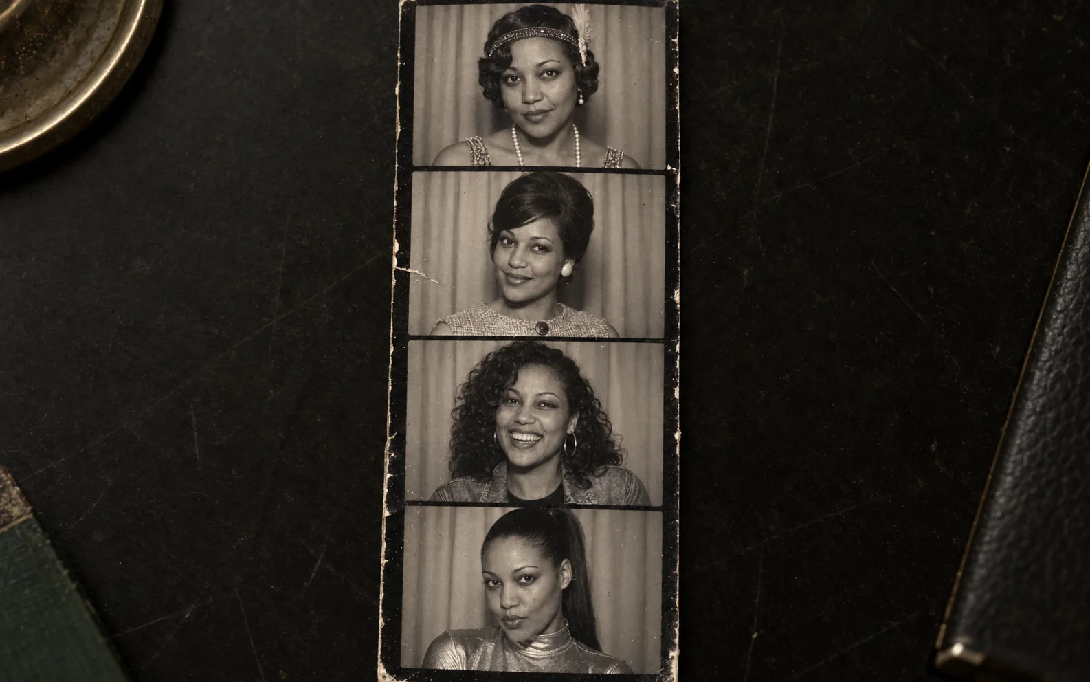 Four-era analogue photobooth strip of the same adult