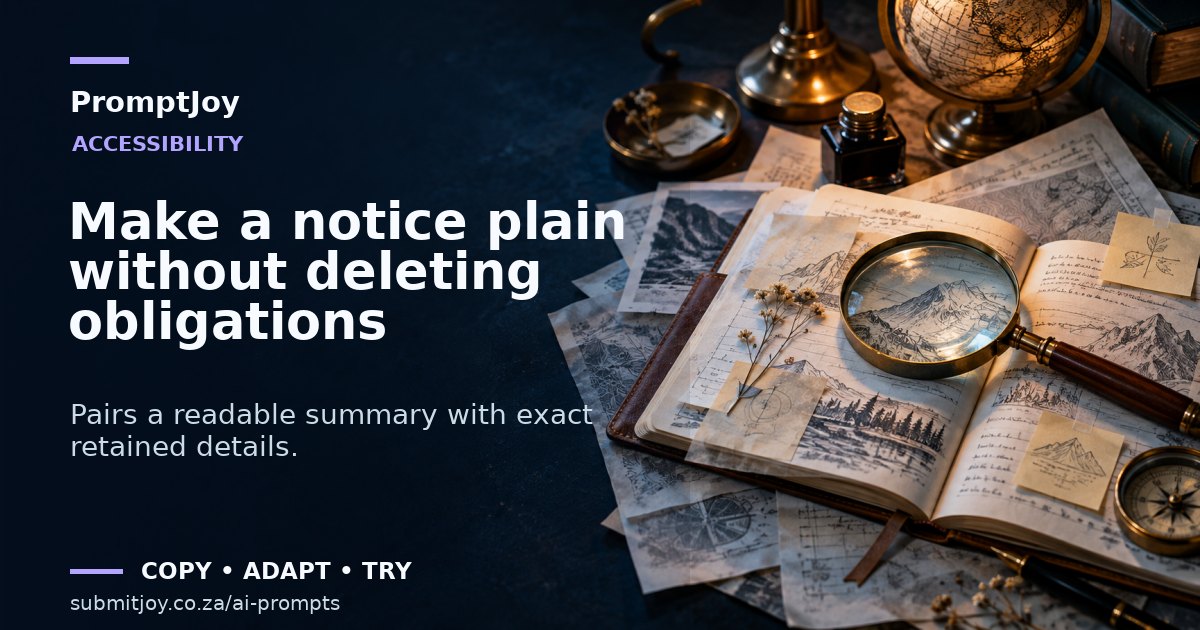 Editorial illustration for Make a notice plain without deleting obligations