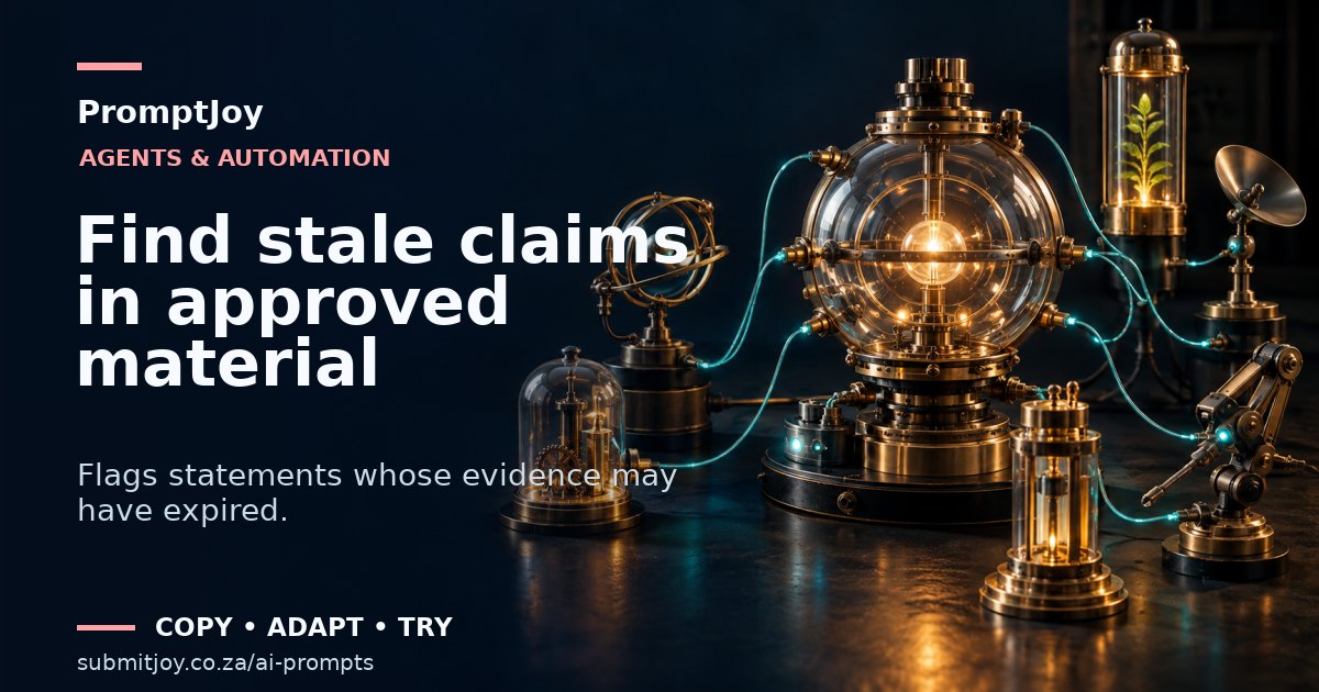 Editorial illustration for Find stale claims in approved material