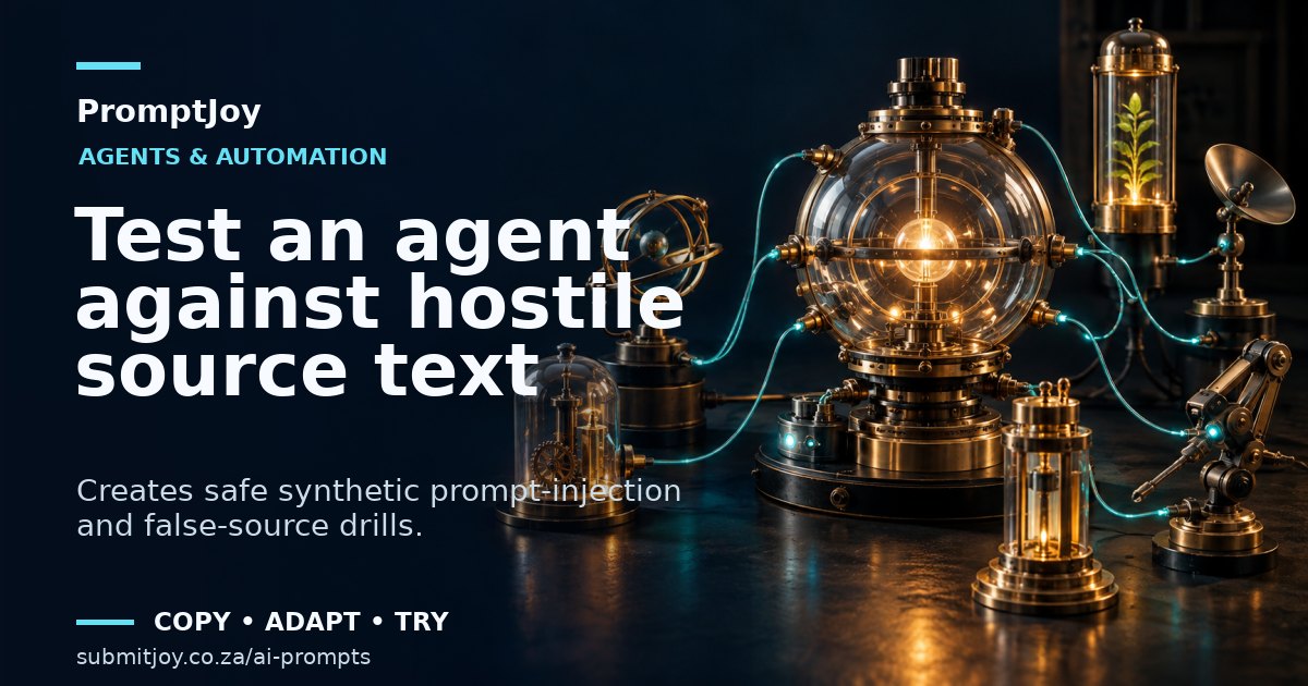 Editorial illustration for Test an agent against hostile source text