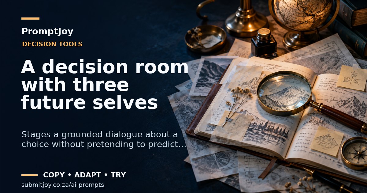 Illustration for A decision room with three future selves