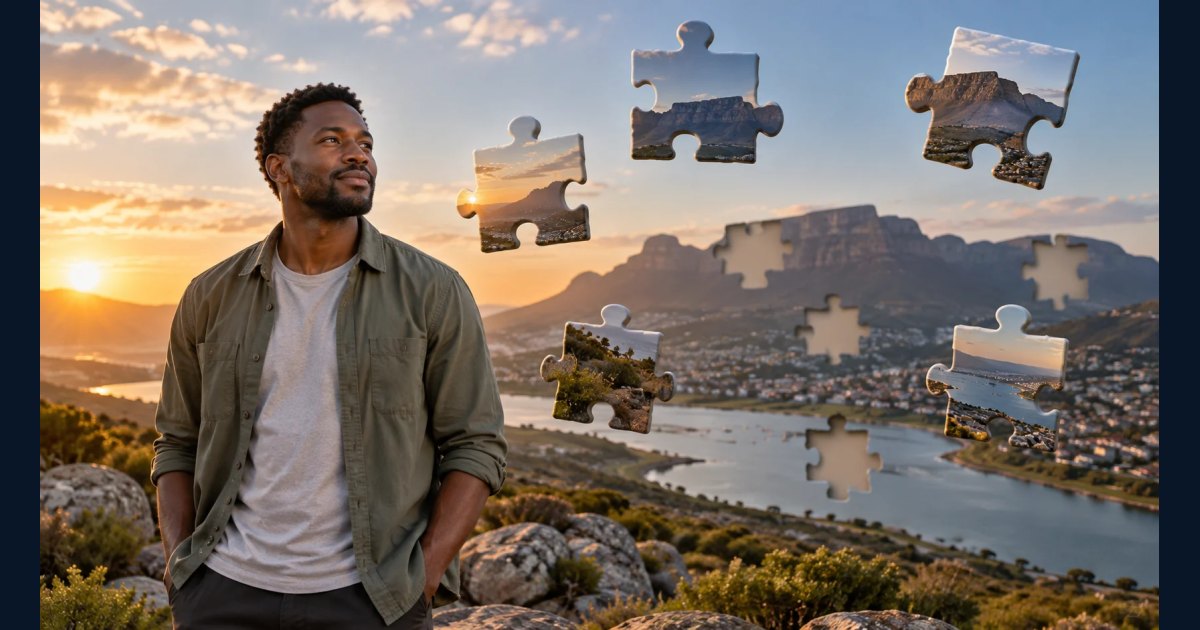 Synthetic illustrative image for Let the scene become floating puzzle pieces