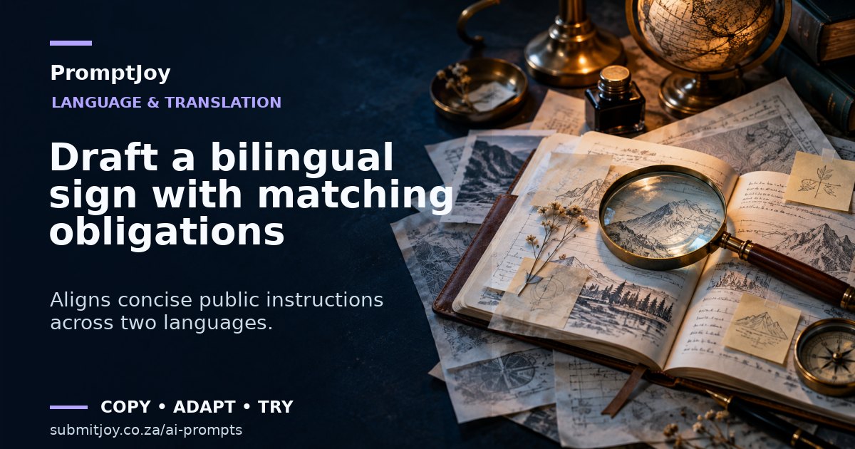 Editorial illustration for Draft a bilingual sign with matching obligations