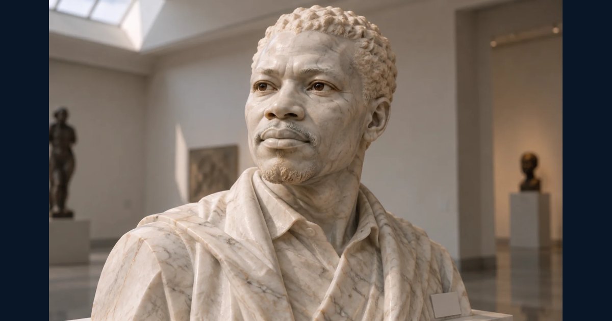Marble museum sculpture with subtle living eyes
