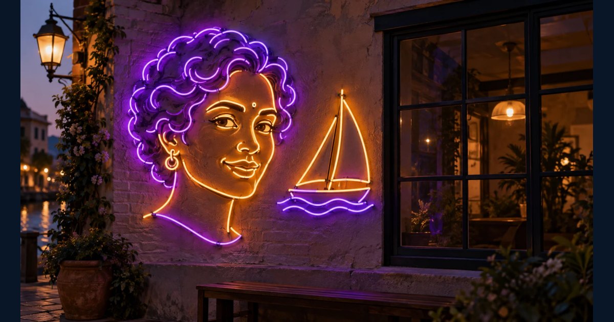 Synthetic illustrative image for Draw my likeness in glowing neon tubes