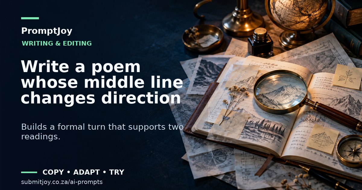 Editorial illustration for Write a poem whose middle line changes direction